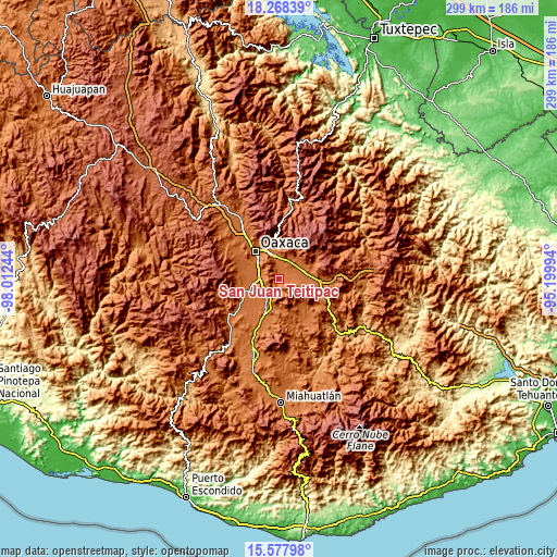 Topographic map of San Juan Teitipac