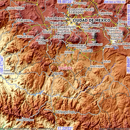 Topographic map of Tehuixtla