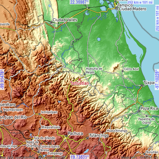 Topographic map of Tehuetlán