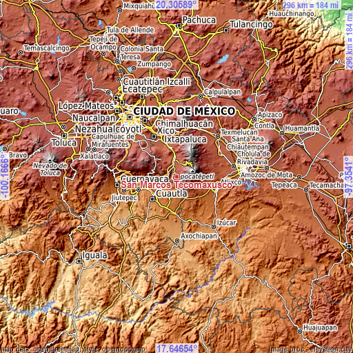 Topographic map of San Marcos Tecomaxusco