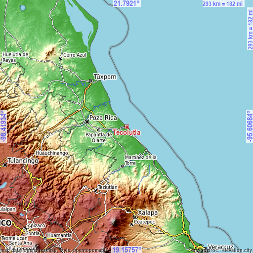 Topographic map of Tecolutla