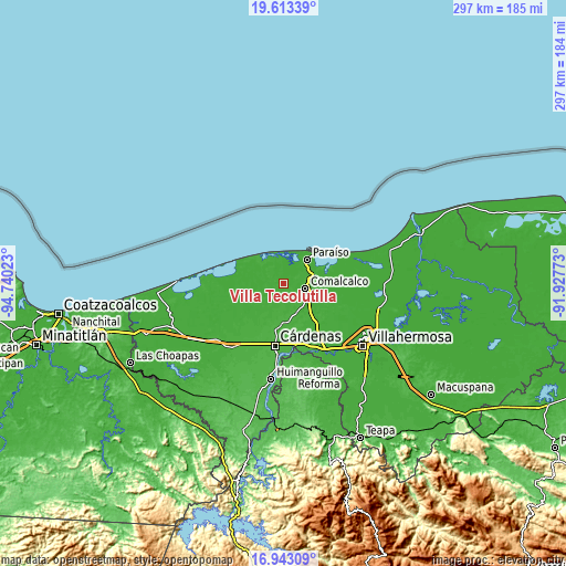 Topographic map of Villa Tecolutilla