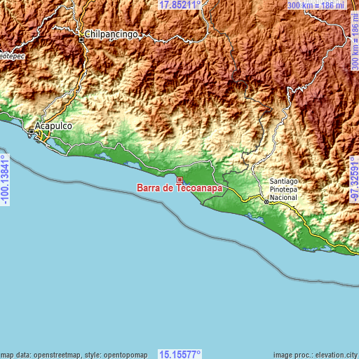 Topographic map of Barra de Tecoanapa