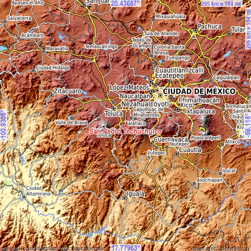 Topographic map of San Pedro Techuchulco