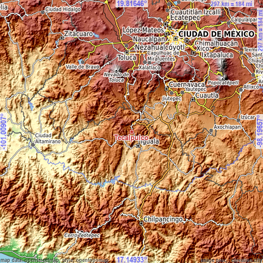 Topographic map of Tecalpulco