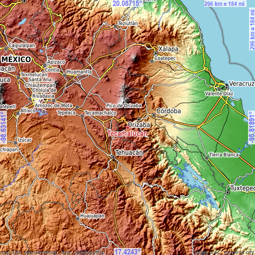 Topographic map of Tecamalucan