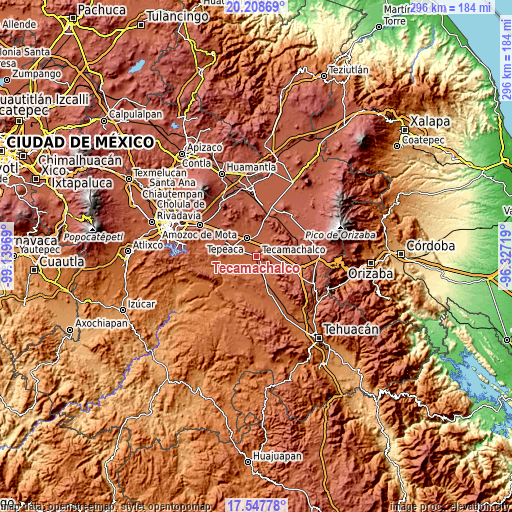 Topographic map of Tecamachalco