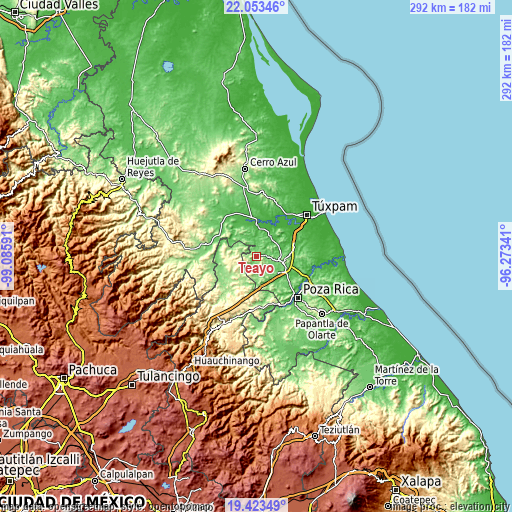 Topographic map of Teayo