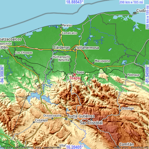 Topographic map of Teapa