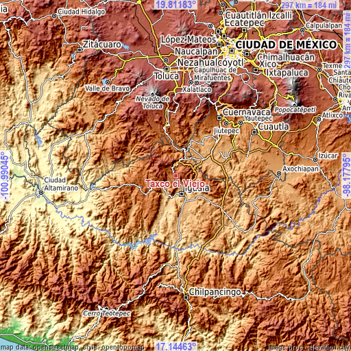 Topographic map of Taxco el Viejo