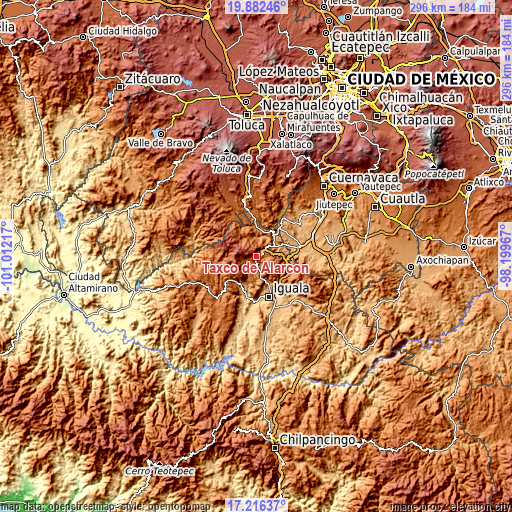 Topographic map of Taxco de Alarcón