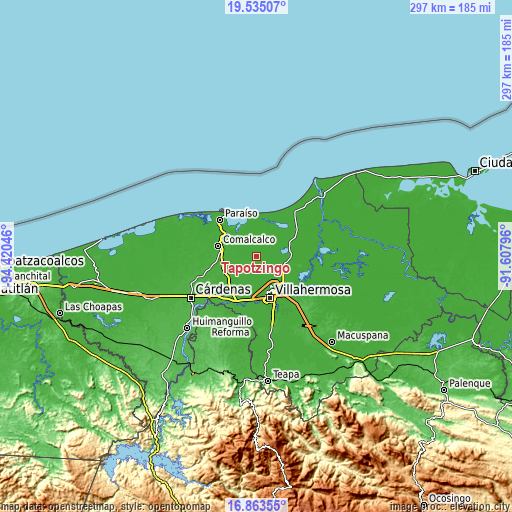 Topographic map of Tapotzingo