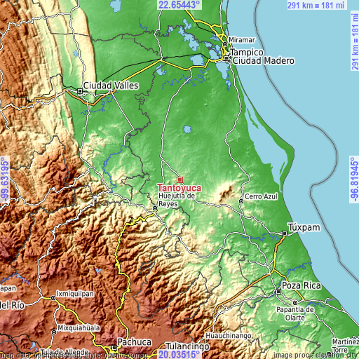 Topographic map of Tantoyuca