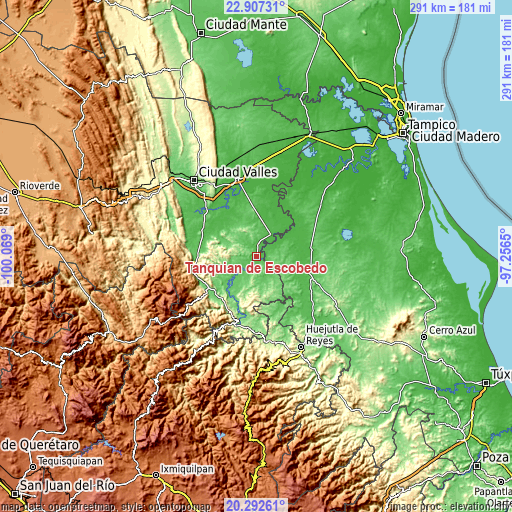 Topographic map of Tanquián de Escobedo