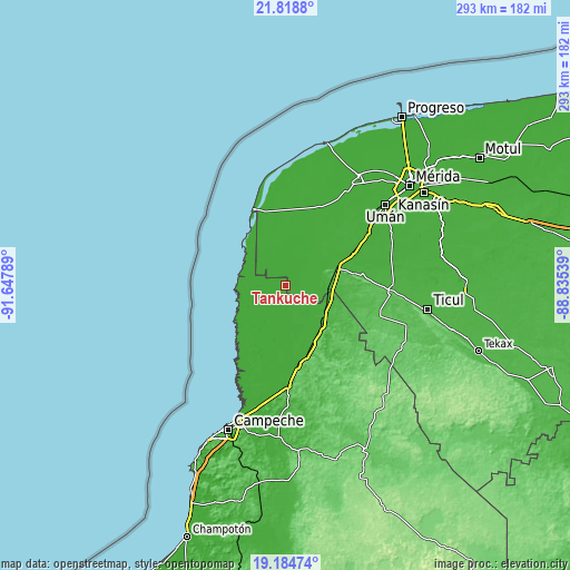 Topographic map of Tankuché