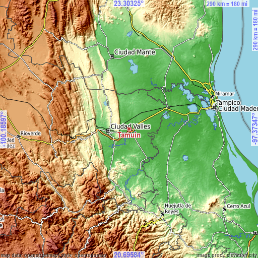 Topographic map of Tamuín