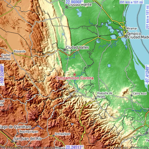 Topographic map of Tampamolón Corona