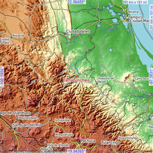 Topographic map of Tamazunchale