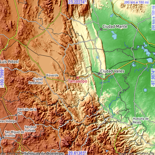 Topographic map of Tamasopo