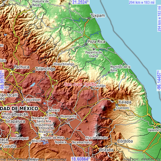 Topographic map of San Juan Tahitic