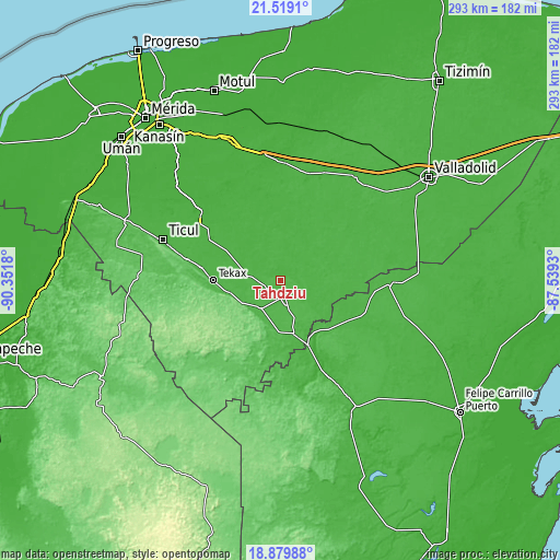 Topographic map of Tahdziu