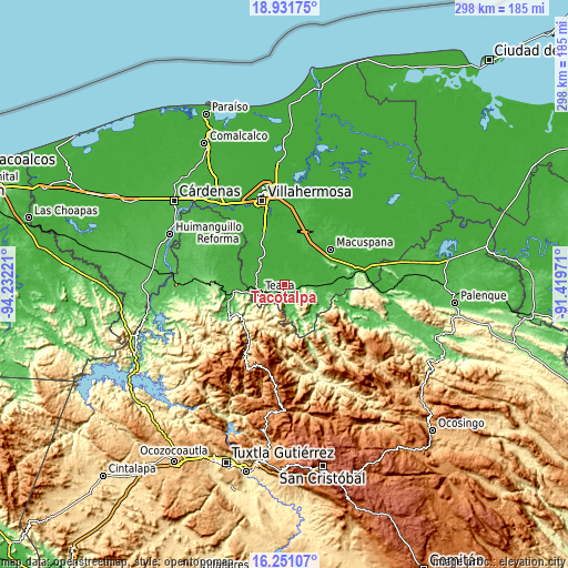 Topographic map of Tacotalpa