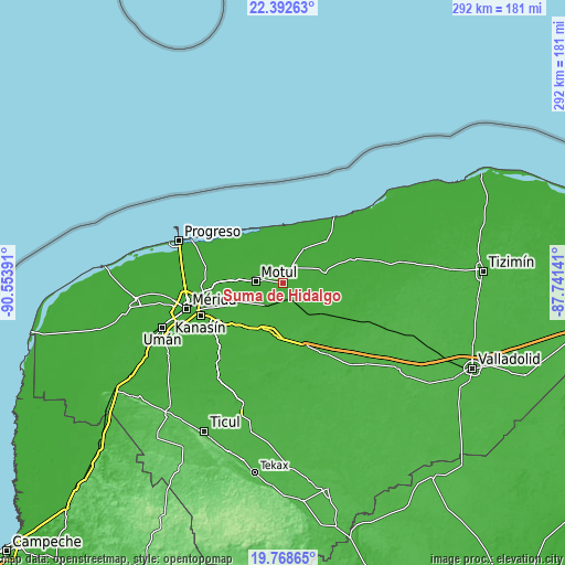 Topographic map of Suma de Hidalgo