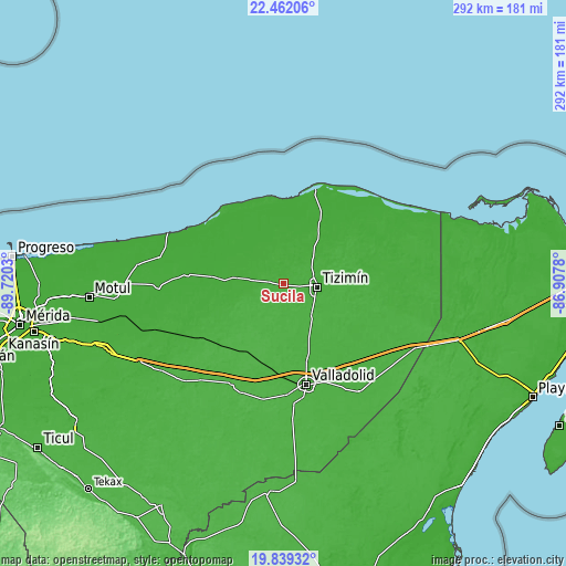 Topographic map of Sucilá