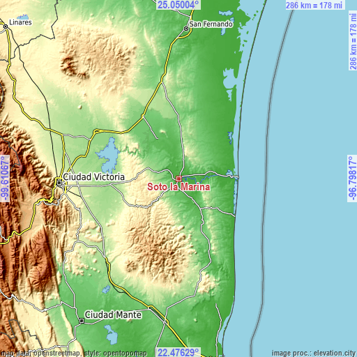 Topographic map of Soto la Marina