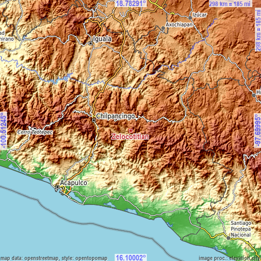 Topographic map of Zelocotitlán