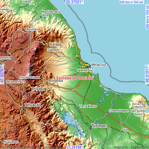 Topographic map of Soledad de Doblado