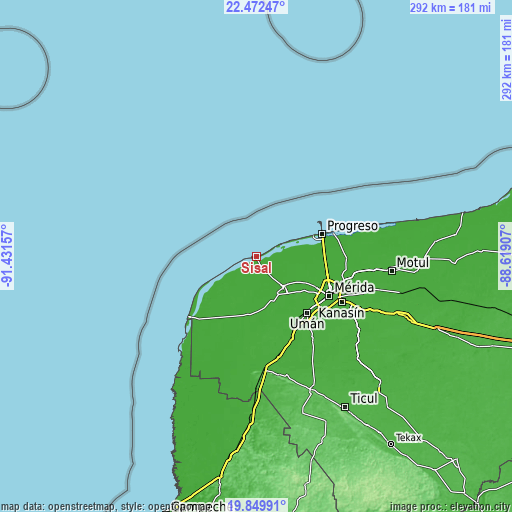 Topographic map of Sisal