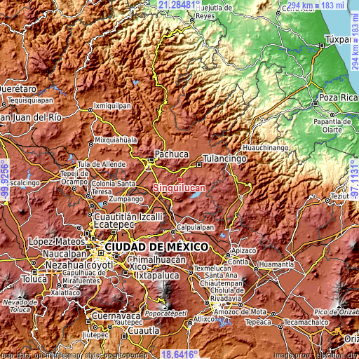 Topographic map of Singuilucan