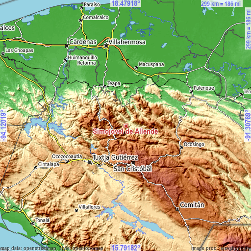 Topographic map of Simojovel de Allende