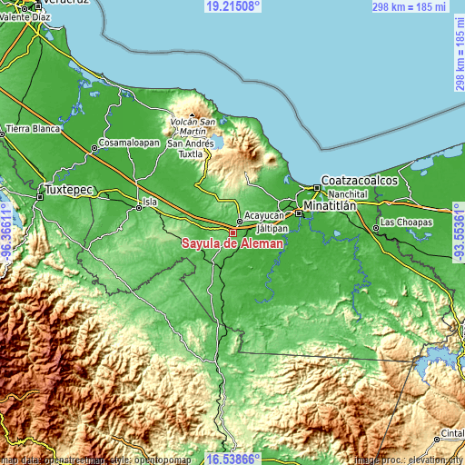 Topographic map of Sayula de Alemán