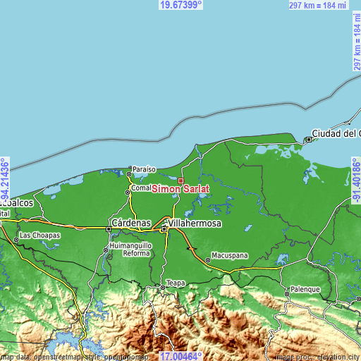 Topographic map of Simón Sarlat