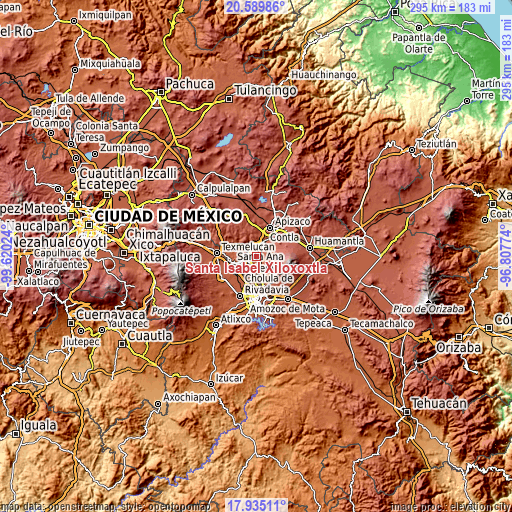 Topographic map of Santa Isabel Xiloxoxtla