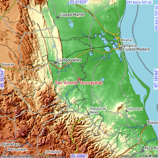 Topographic map of San Vicente Tancuayalab