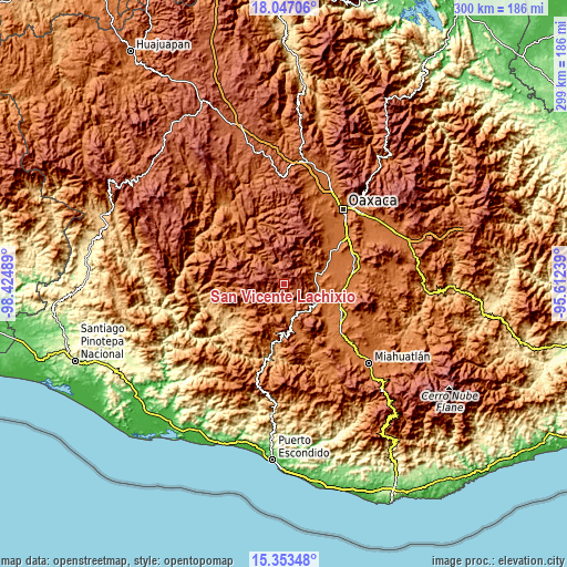 Topographic map of San Vicente Lachixío