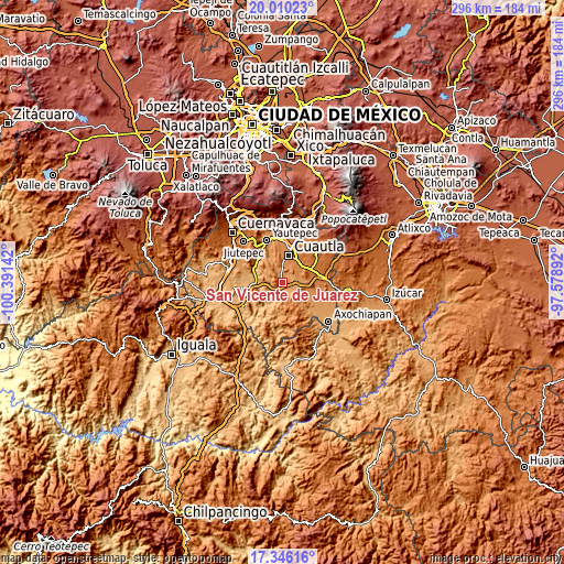 Topographic map of San Vicente de Juárez