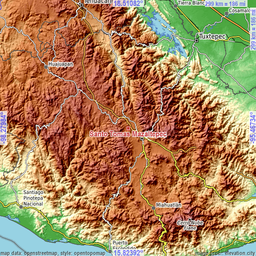 Topographic map of Santo Tomás Mazaltepec