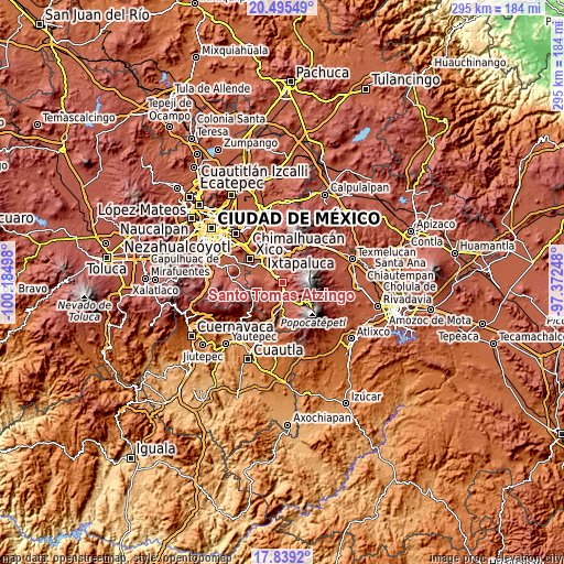 Topographic map of Santo Tomás Atzingo