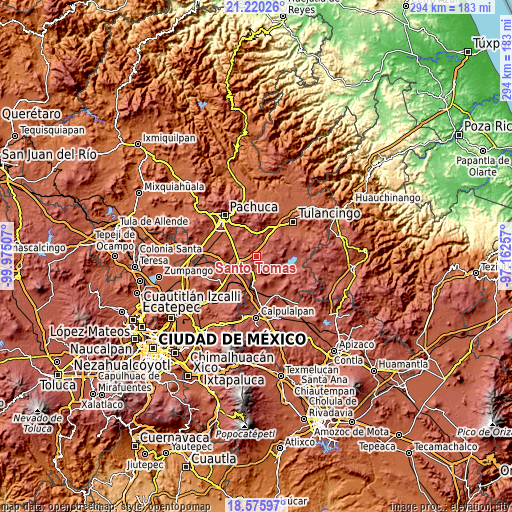 Topographic map of Santo Tomas