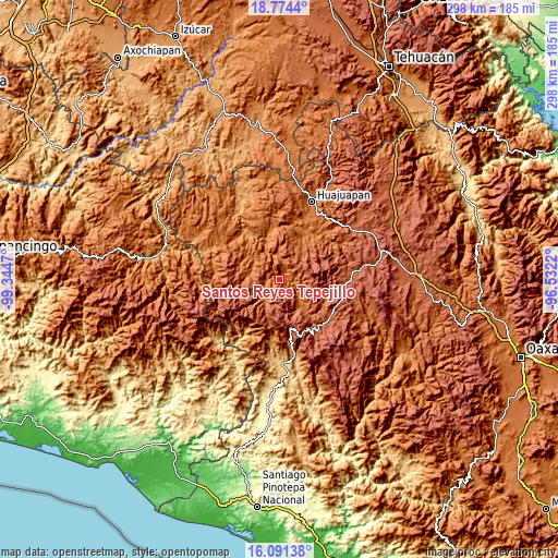 Topographic map of Santos Reyes Tepejillo