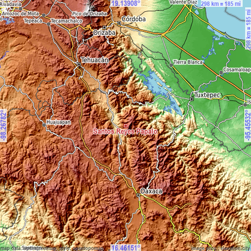 Topographic map of Santos Reyes Pápalo