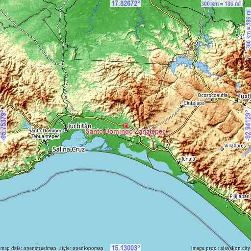 Topographic map of Santo Domingo Zanatepec