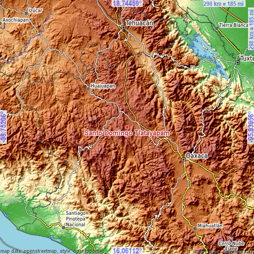 Topographic map of Santo Domingo Tlatayapam