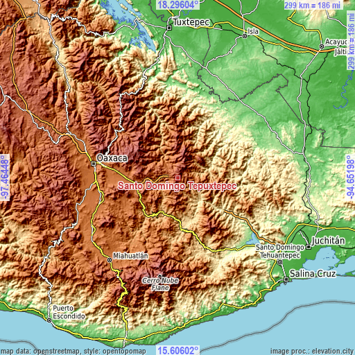 Topographic map of Santo Domingo Tepuxtepec