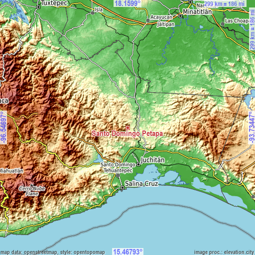 Topographic map of Santo Domingo Petapa