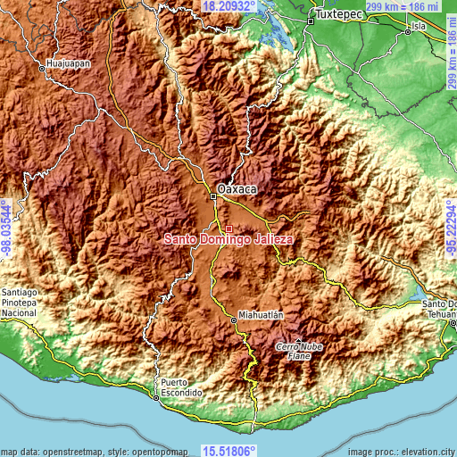 Topographic map of Santo Domingo Jalieza